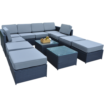 12PC Patio Wicker Furniture Sectional Set, 6085-S1012