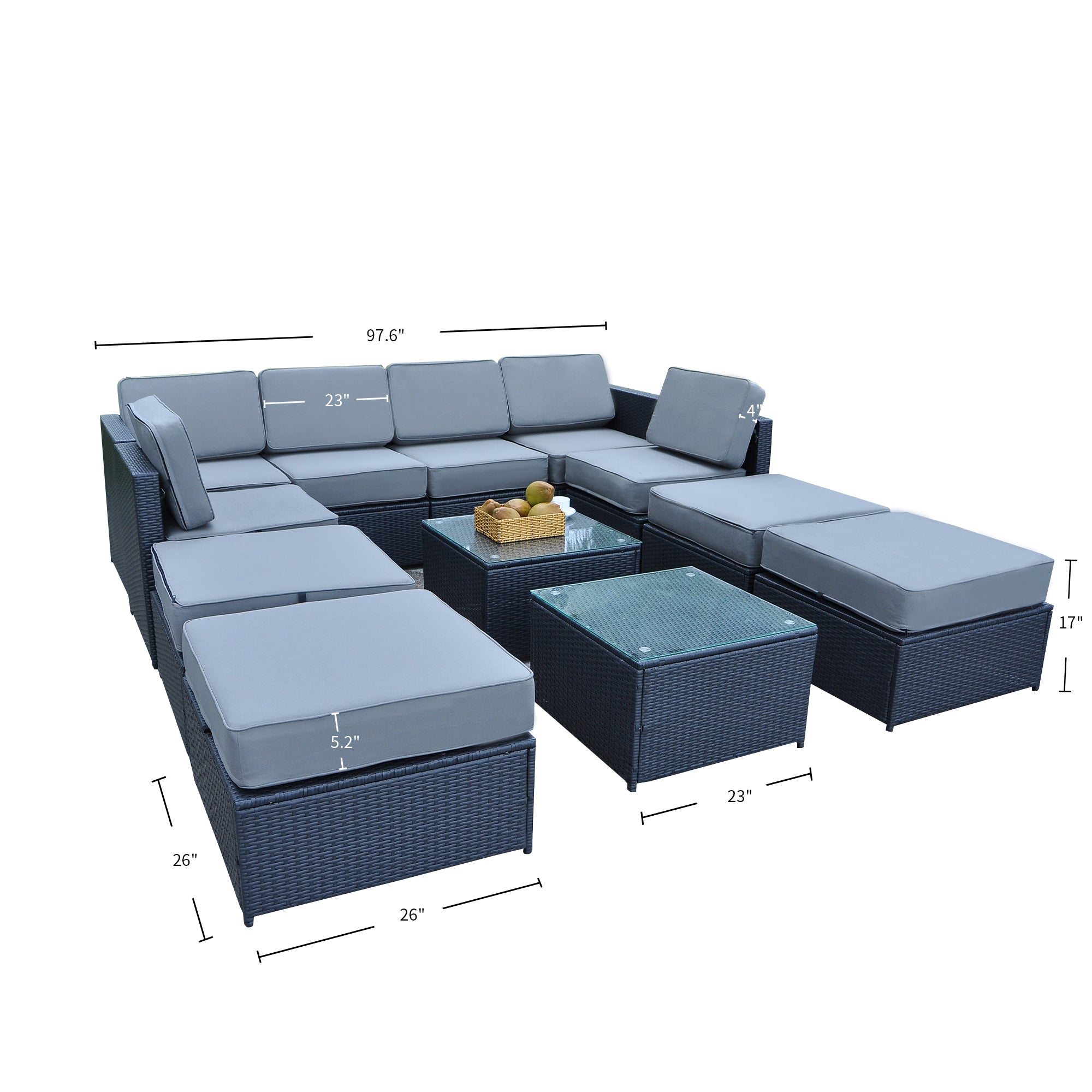 12PC Patio Wicker Furniture Sectional Set, 6085-S1012