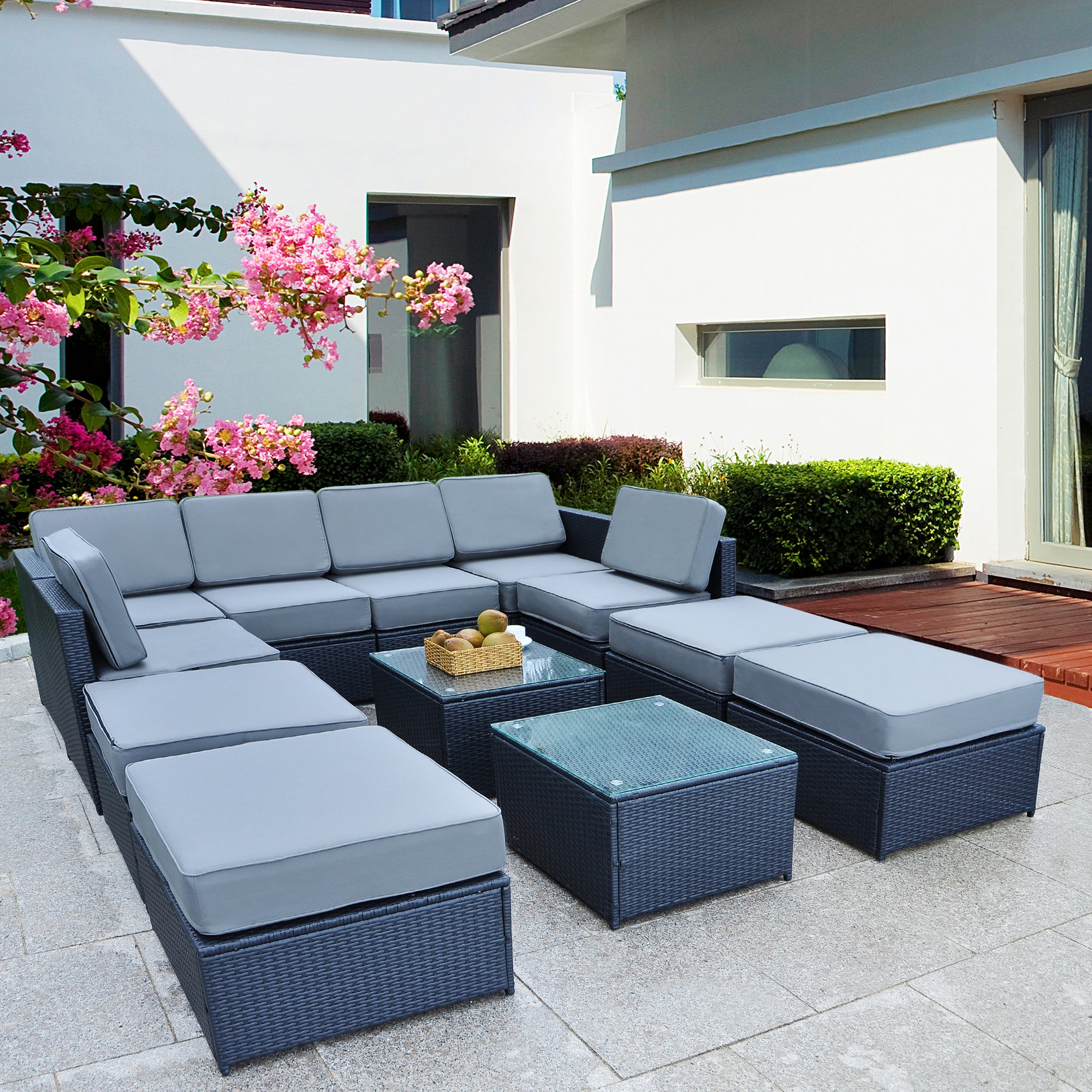 12PC Patio Wicker Furniture Sectional Set, 6085-S1012