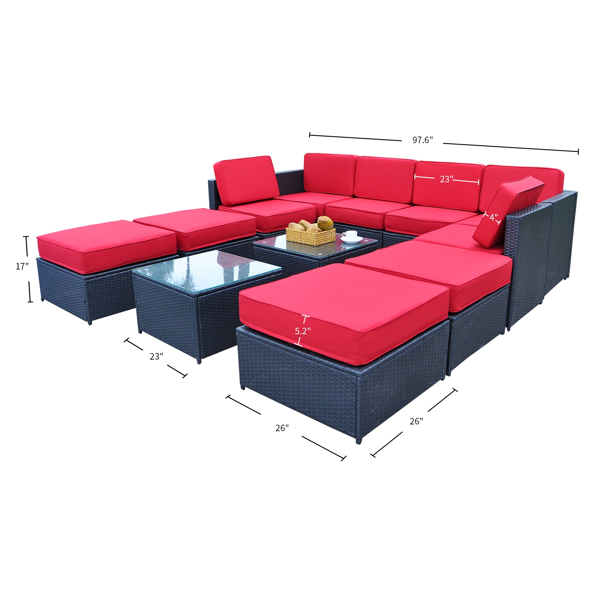 12PC Patio Wicker Furniture Sectional Set, 6085-S1012