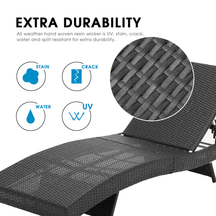 Mcombo Wicker Lounge Chaise Patio Outdoor Adjustable Chair Furniture Resin Black Rattan Reclining with 300LB Weight Capacity 6082-LCBK
