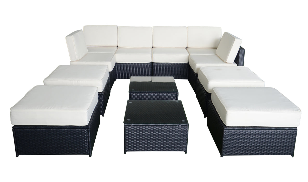 Mcombo Outdoor Patio Black Wicker Furniture Sectional Set All