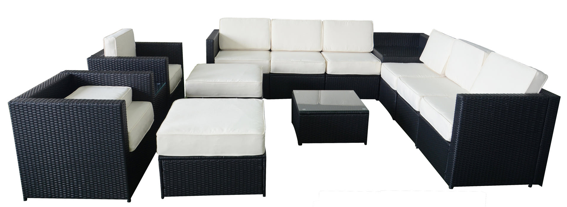 Mcombo Outdoor Patio Black Wicker Furniture Sectional Set All-Weather Resin Rattan Chair Conversation Sofas with Water Resistant Cushion Covers 6085-S1013