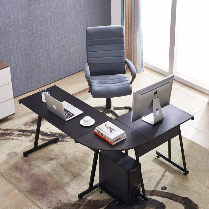 Office Desk Corner L Shaped Workstation Laptop Table with Keyboard Tray and CPU Stand,MFB Black/Brown 6090-7112BK