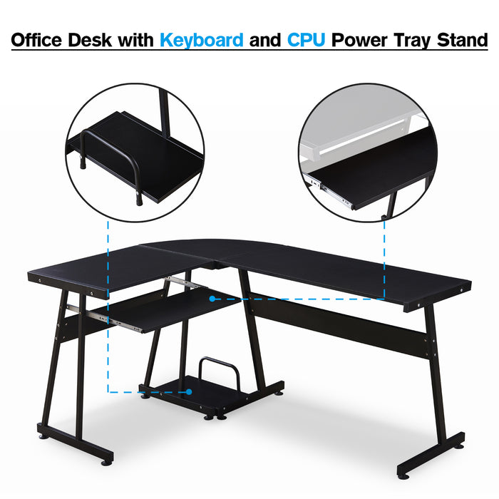 Office Desk Corner L Shaped Workstation Laptop Table with Keyboard Tray and CPU Stand,MFB Black/Brown 6090-7112BK