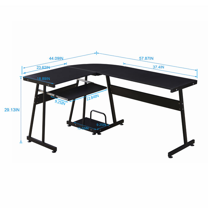 Office Desk Corner L Shaped Workstation Laptop Table with Keyboard Tray and CPU Stand,MFB Black/Brown 6090-7112BK