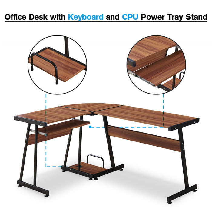 Office Desk Corner L Shaped Workstation Laptop Table with Keyboard Tray and CPU Stand,MFB Black/Brown 6090-7112BK