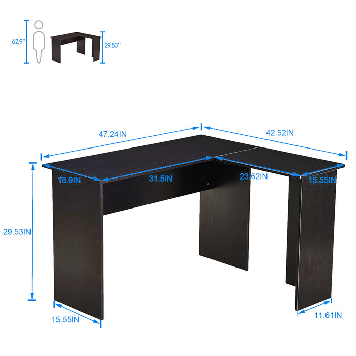 Mcombo Wood Corner Desk L-Shaped Computer Desk for Home Office Laptop PC Table 7191 Dark Brown 6090-7191DK