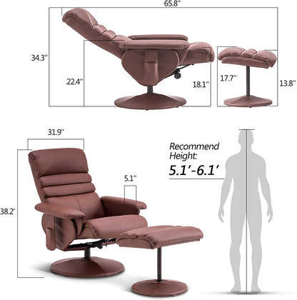 Swivel Recliner with Ottoman, Faux Leather 7902
