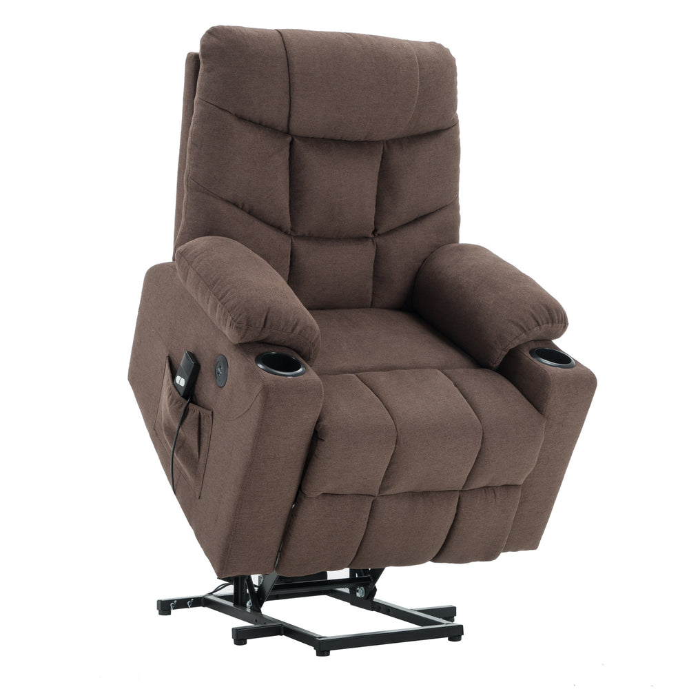 USED Power Lift Recliner Chair TUV Lift Motor Lounge w/Remote Control Dual USB Charging Ports Cup Holders Fabric Sofa Cloth 7286