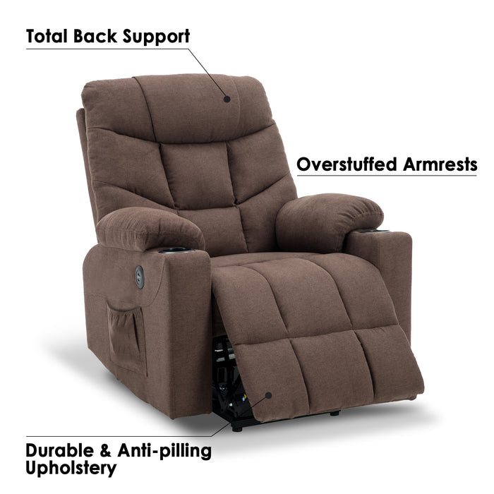 USED Power Lift Recliner Chair TUV Lift Motor Lounge w/Remote Control Dual USB Charging Ports Cup Holders Fabric Sofa Cloth 7286