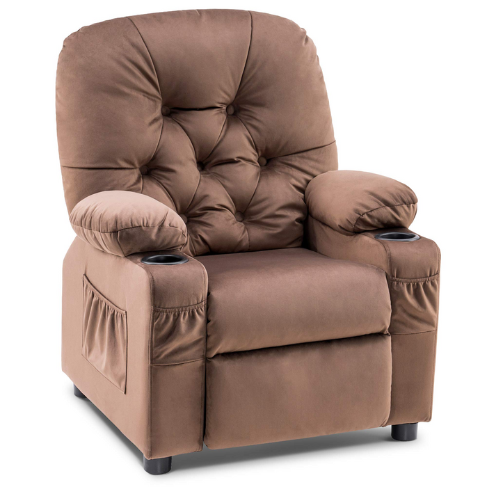 Mcombo Big Kids Recliner Chair with Cup Holders for Girls and Boys 3+ Age Group, 2 Side Pockets, Velvet Fabric, 7311