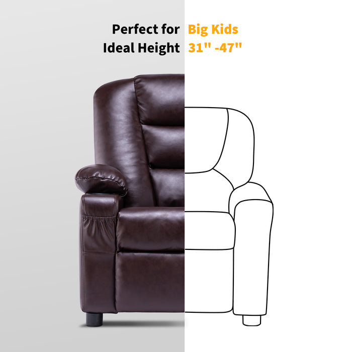 MCombo Big Kids Recliner Chair with Cup Holders for Toddler Boys and Girls, 2 Side Pockets, 3+ Age Group, Faux Leather 7322