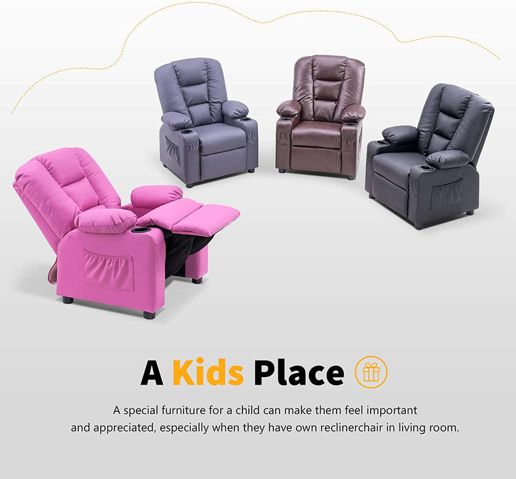 MCombo Big Kids Recliner Chair with Cup Holders for Toddler Boys and Girls, 2 Side Pockets, 3+ Age Group, Faux Leather 7322