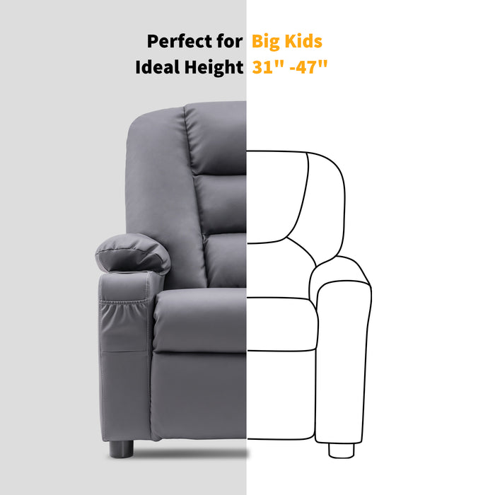 MCombo Big Kids Recliner Chair with Cup Holders for Toddler Boys and Girls, 2 Side Pockets, 3+ Age Group, Faux Leather 7322