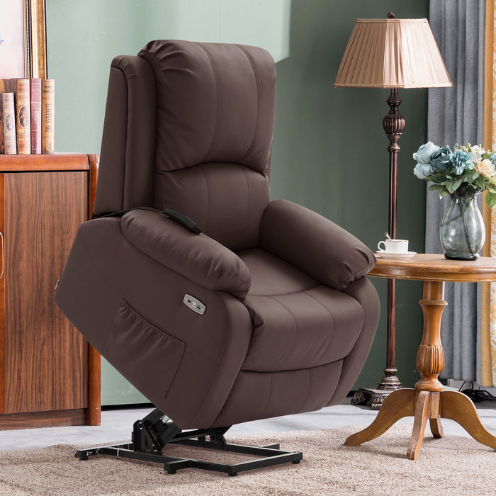 MCombo Small Power Lift Recliner Chair with Massage and Heat for Petite Elderly People, 3 Positions, USB Ports, Faux Leather 7409