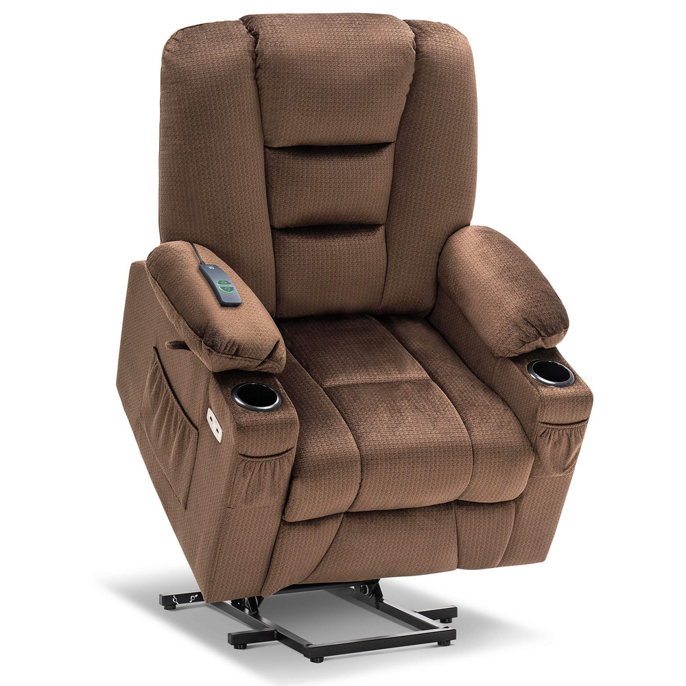 MCombo Electric Power Lift Recliner Chair with Massage and Heat for Elderly, Extended Footrest, Hand Remote Control, Lumbar Pillow, Cup Holders, USB Ports, Fabric Medium(#7529)