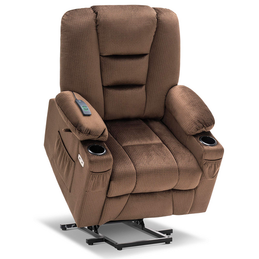 MCombo Electric Power Lift Recliner Chair with Massage and Heat for Elderly, Extended Footrest, Hand Remote Control, Cup Holders, USB Ports, Fabric Medium(#7529)