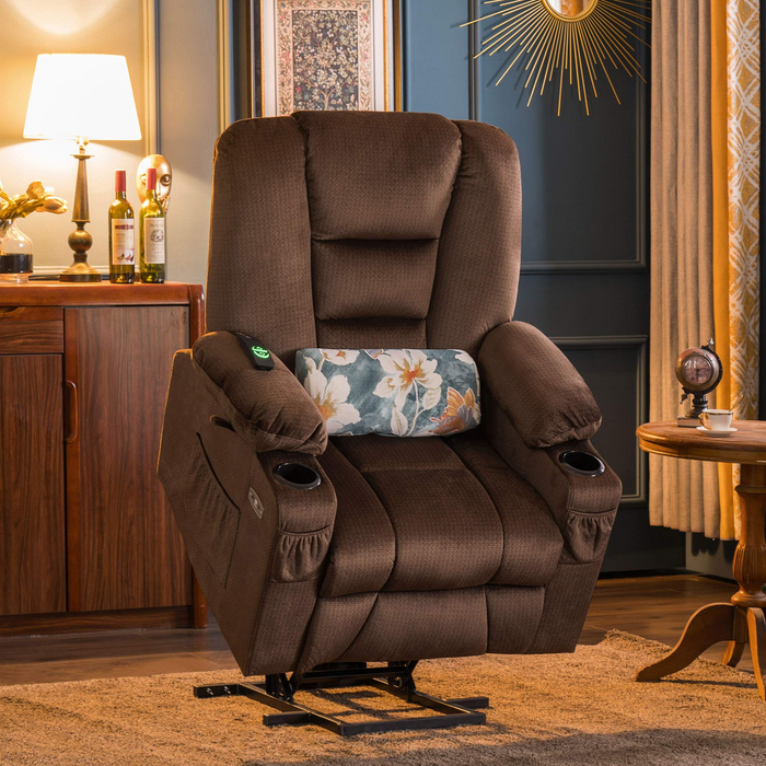 Mcombo Electric Power Lift Recliner Chair with Massage and Heat for Elderly, Extended Footrest, Hand Remote Control, Lumbar Pillow, Cup Holders, USB Ports, Fabric Medium(#7529)