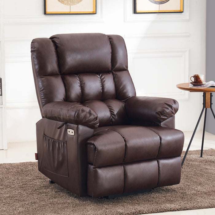 Mcombo Electric Power Lift Recliner Chair with Massage and Heat, Adjustable Headrest & Extended Footrest for Elderly People, 3 Positions, USB Ports, 2 Side Pockets, Faux Leather 7533