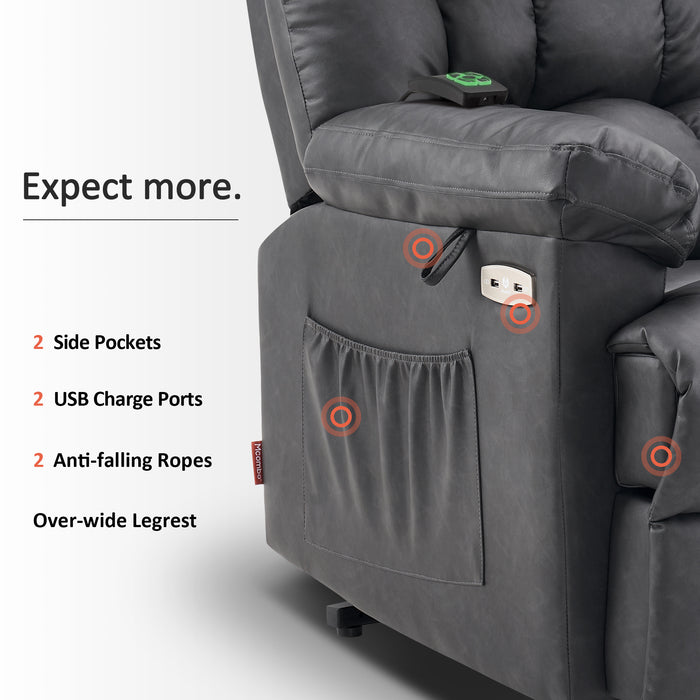 MCombo Electric Power Lift Recliner Chair with Massage and Heat, Adjustable Headrest & Extended Footrest for Elderly People, 3 Positions, USB Ports, 2 Side Pockets, Faux Leather 7533
