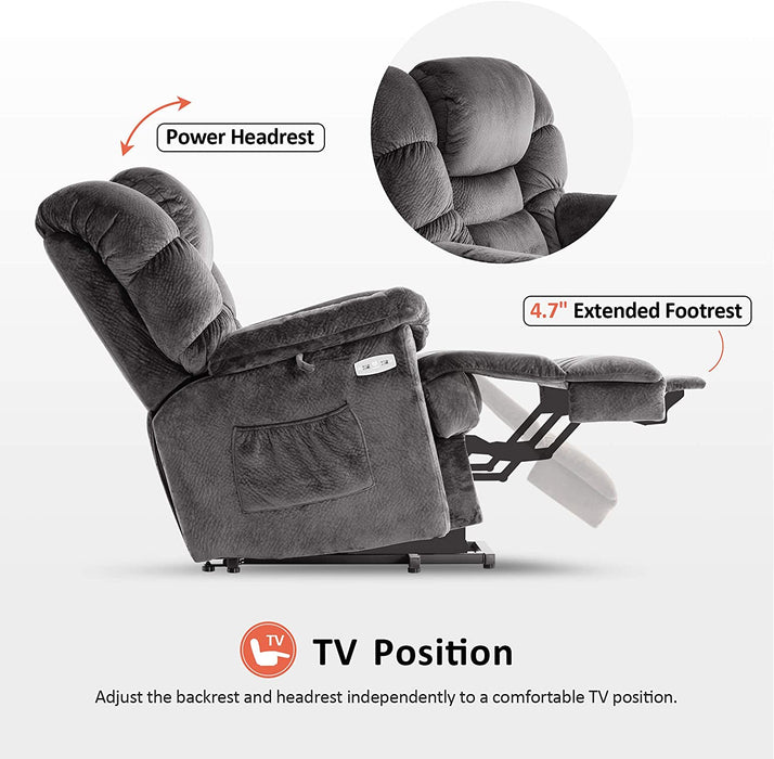 MCombo Infinite Position Lift Chair with Power Headrest for Elderly People, Lay Flat Power Lift Recliner, Dual Motor, Extended Footrest, USB Ports, 2 Side Pockets, Fabric 7630