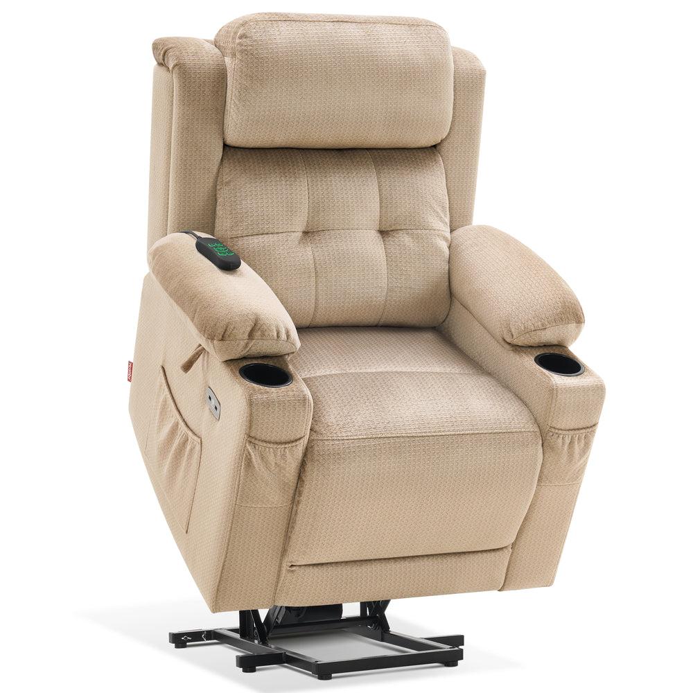 MCombo Lay Flat Dual Motor Power Lift Recliner Chair Sofa with Heat and Massage, Adjustable Headrest for Elderly People, Infinite Position, Fabric 7660(Small), 7661(Medium), 7662(Large)