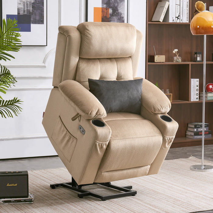 MCombo Small Lay Flat Dual Motor Power Lift Recliner Chair Sofa with Heat and Massage, Adjustable Headrest for Elderly People, Infinite Position, Fabric 7660