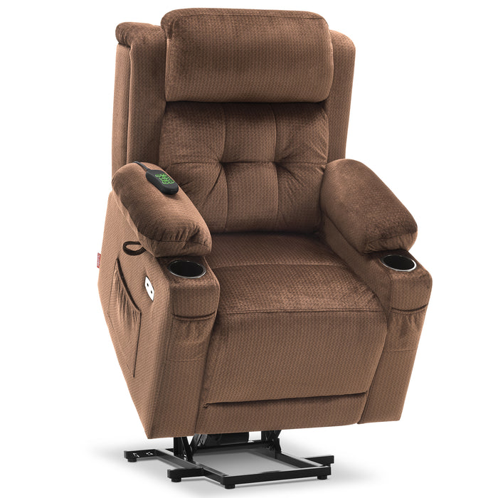 MCombo Small Lay Flat Dual Motor Power Lift Recliner Chair Sofa with Heat and Massage, Adjustable Headrest for Elderly People, Infinite Position, Fabric 7660