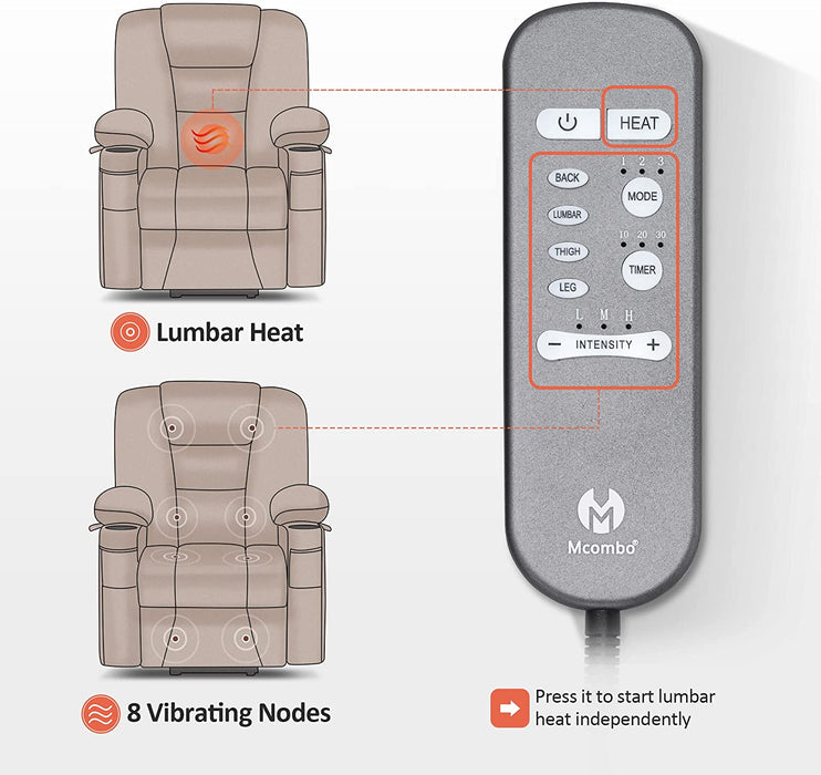 MCombo Small Lay Flat Dual Motor Power Lift Recliner Chair Sofa with Heat and Massage, Adjustable Headrest for Elderly People, Infinite Position, Fabric 7660