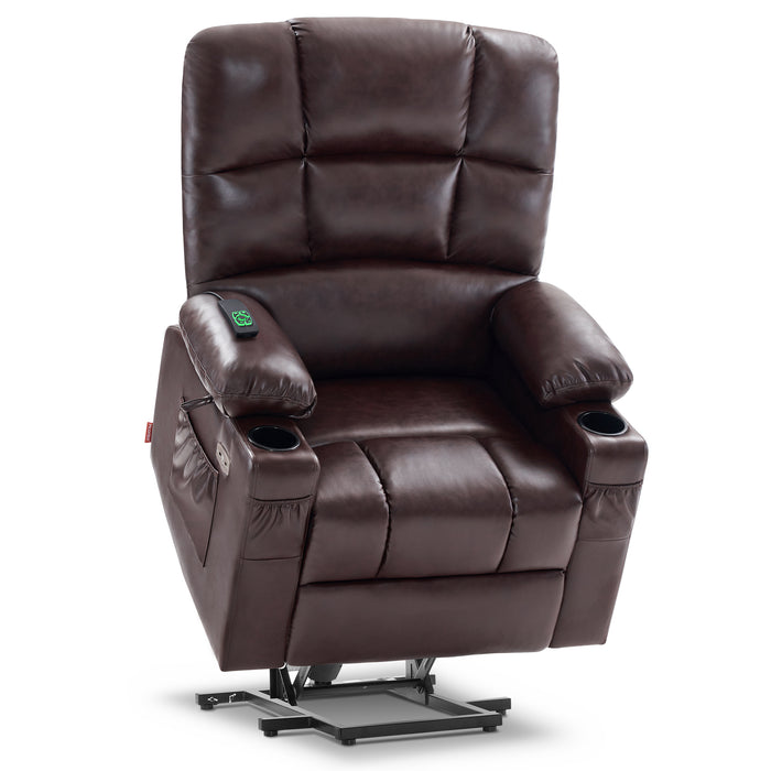 MCombo Dual Motor Large Power Lift Recliner Chair with Massage and Heat for Elderly Big and Tall People, Infinite Position, Extended Footrest, Faux Leather 7680