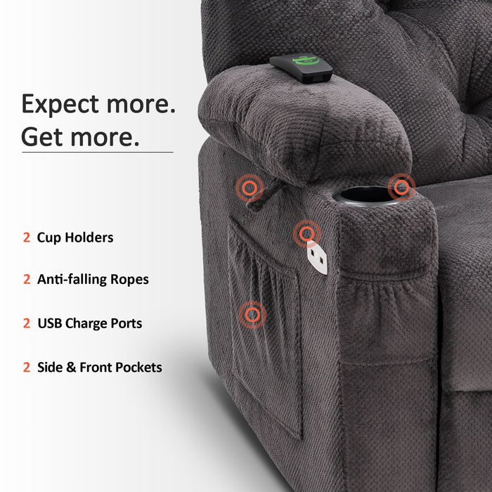 Mcombo Electric Power Swivel Glider Rocker Recliner Chair with Cup Holders for Nursery, Hand Remote Control, USB Ports, 2 Side & Front Pockets, Plush Fabric 7797