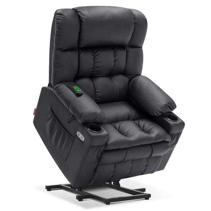 MCombo Dual Motor Power Lift Recliner Chair with Massage and Heat for Elderly People, Infinite Position, USB Ports, Cup Holders, Extended Footrest, Faux Leather 7890 (Black, Medium)