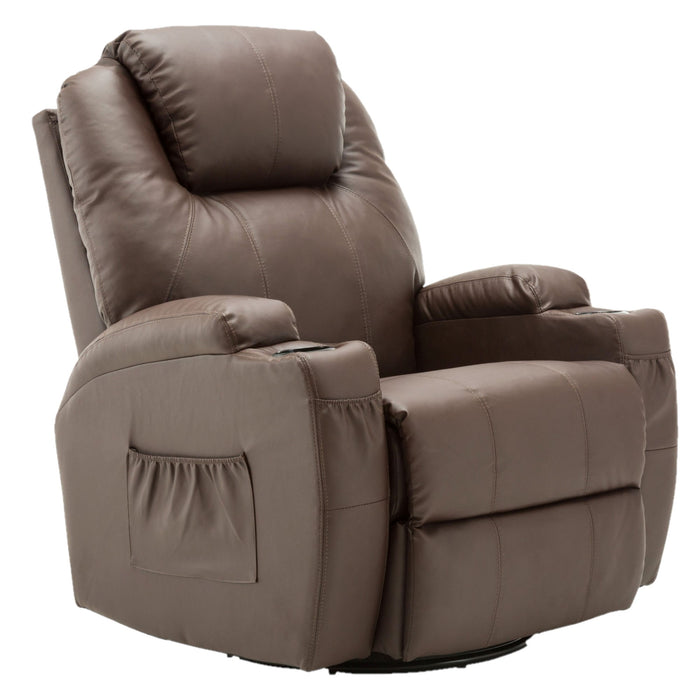 Mcombo Manual Swivel Rocker Recliner Chair with Massage and Heat, 2 Side Pockets, 2 Cup Holders, Durable Faux Leather 8031