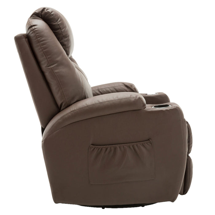 MCombo Manual Swivel Rocker Recliner Chair with Massage and Heat, 2 Side Pockets, 2 Cup Holders, Durable Faux Leather 8031