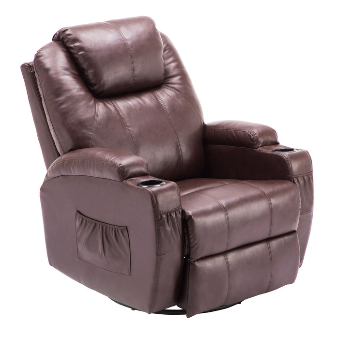 MCombo Manual Swivel Rocker Recliner Chair with Massage and Heat, 2 Side Pockets, 2 Cup Holders, Durable Faux Leather 8031