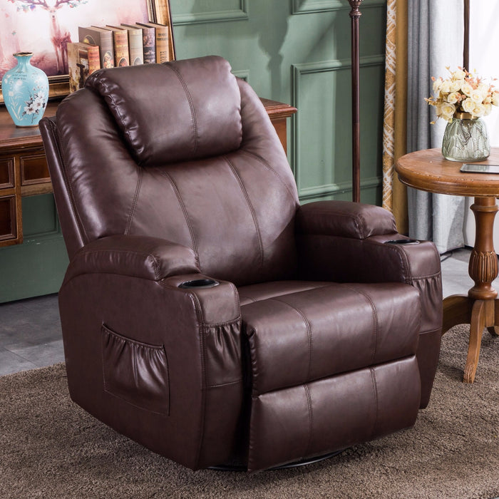 MCombo Manual Swivel Rocker Recliner Chair with Massage and Heat, 2 Side Pockets, 2 Cup Holders, Durable Faux Leather 8031