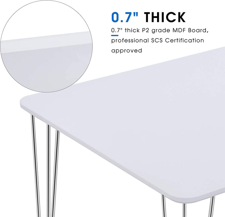 Mcombo Modern Wood White Dining Table for 4/6 Hairpin Computer Desk Kitchen Dining Room Table Leisure Coffee Table, 47.5 x 30 x 29inch 6090-Lilac-DT