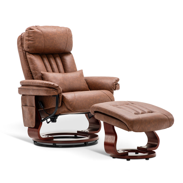 Mcombo Reclining Chairs with Ottoman, 360 Degrees Swivel Recliners with Massage, Faux Leather Ergonomic Lounge Chairs for Living Room Bedroom 4999