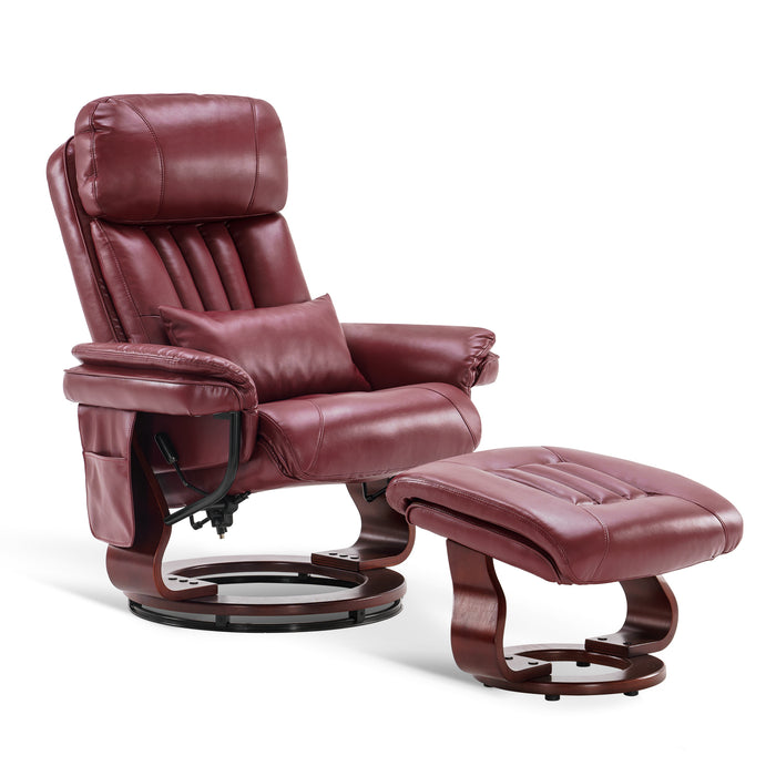 Mcombo Reclining Chairs with Ottoman, 360 Degrees Swivel Recliners with Massage, Faux Leather Ergonomic Lounge Chairs for Living Room Bedroom 4999