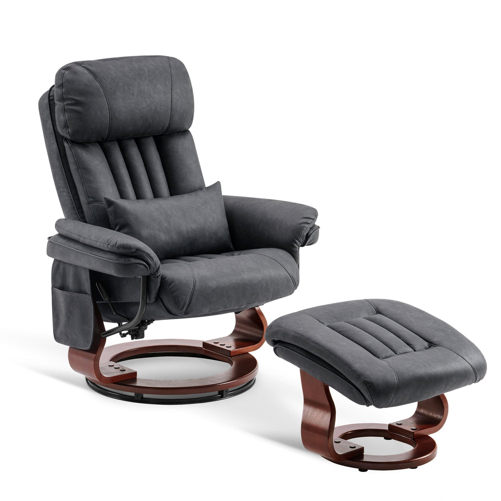 Mcombo Reclining Chairs with Ottoman, 360 Degrees Swivel Recliners with Massage, Faux Leather Ergonomic Lounge Chairs for Living Room Bedroom 4999