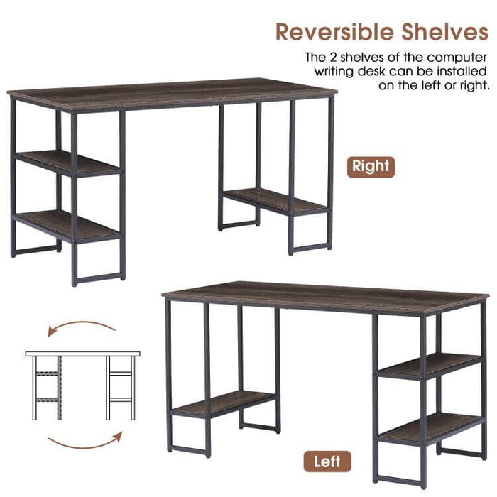 Mcombo Computer Desk Office Desk with 3-Tier Shelves, White Desk for Small Space, Gaming Desk with CPU Stand 6090-DP-114RBL/140MBL/140VIN