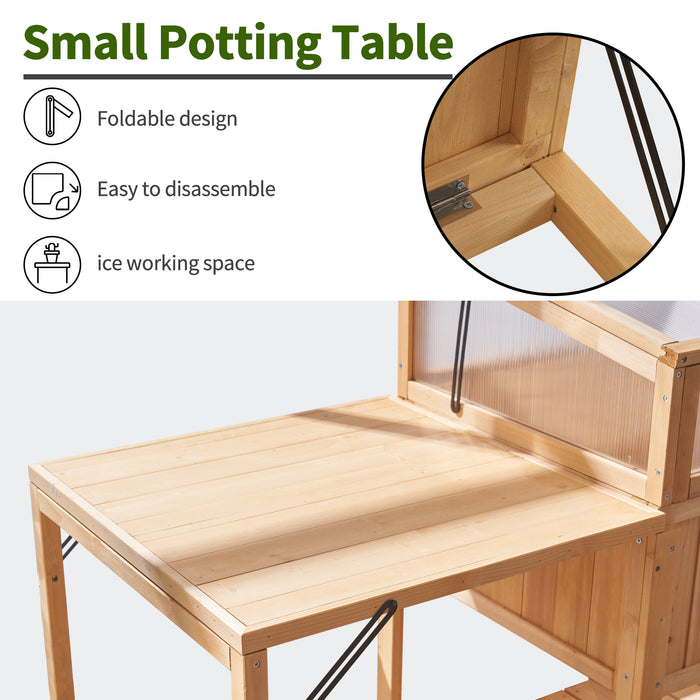 MCombo Cold Frame Greenhouse, Portable Wooden Greenhouse Raised Potted Plant Protection Box with Shelf for Outdoor Indoor Use, 0399 (Natural)