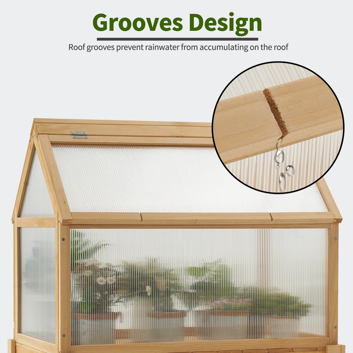 Mcombo Cold Frame Greenhouse, Portable Wooden Greenhouse Raised Potted Plant Protection Box with Shelf for Outdoor Indoor Use, 0266