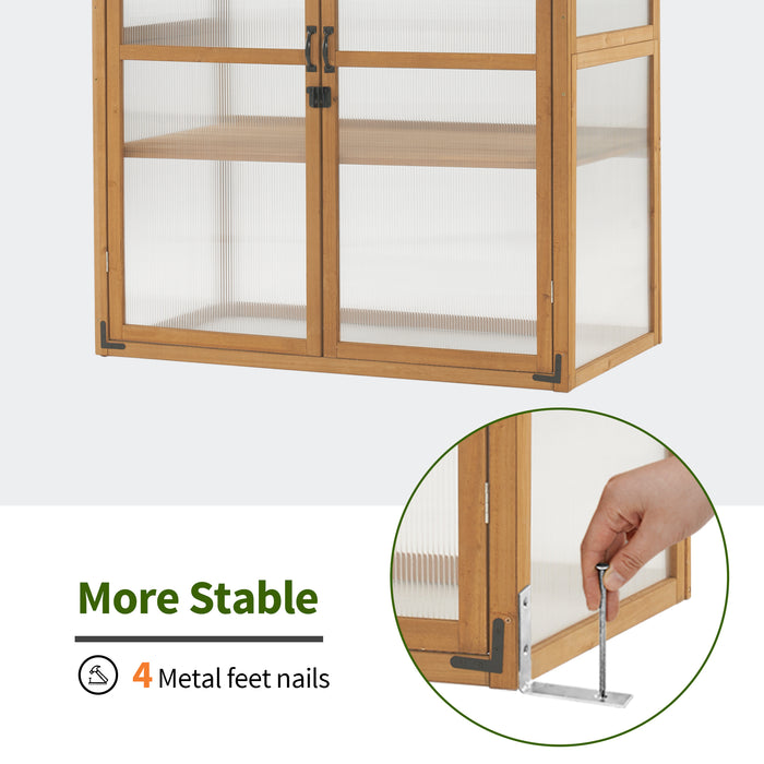 Mcombo Cold Frame Greenhouse, Large Wooden Greenhouse Cabinet, Garden Cold Frame with Adjustable Shelves for Outdoor Indoor Use, 1344