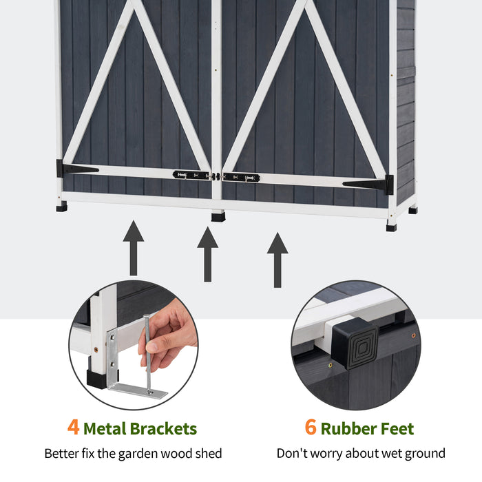 Mcombo Outdoor Storage Cabinet, Wood Garden Shed, Outside Tool Shed, Vertical Organizer Cabinet with Double Lockable Doors for Outside, Garden and Yard 6056-1400