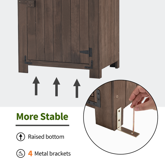 Mcombo Outdoor Wood Storage Cabinet, Small Size Garden Shed with Door and Shelves, Outside Tools Cabinet for Patio (30.3”x21.5”x56”) 0733