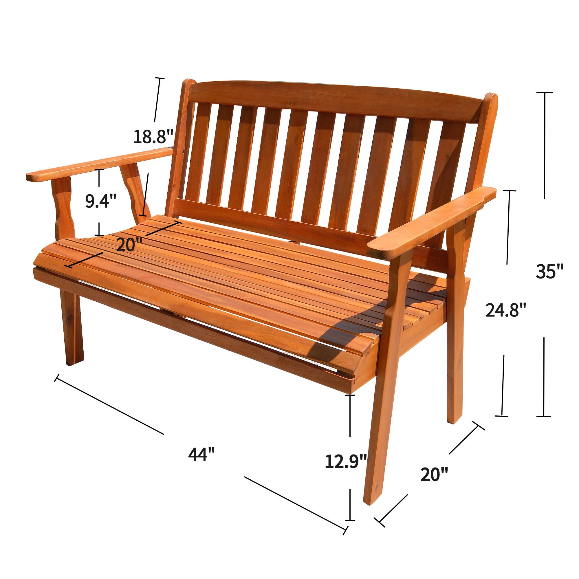Patio Wood Garden Bench 2-Seat, BC01
