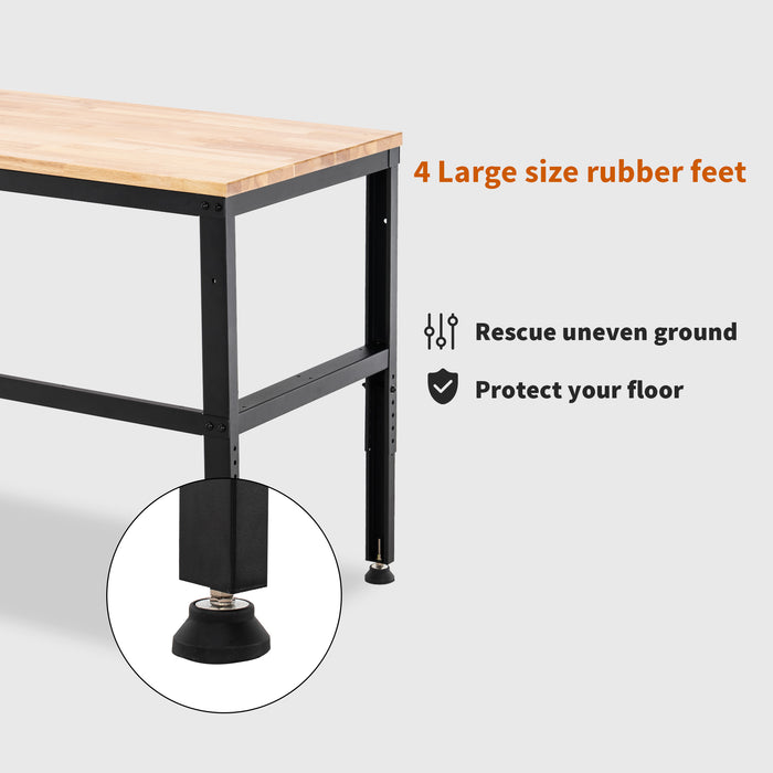 Mcombo Heavy Duty Workbench with Solid Acacia Wood Tabletop, Overall Steel Frame Worktable with Adjustable Legs for Garage, Warehouse and Kitchen 6220-Bench-WD48