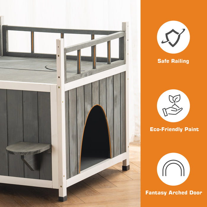 Lovupet Wooden Cat House Indoor, 2 Story Cat Shelter House Condos for Small Dogs, Pet, feral cat Gray 6012-1288EY